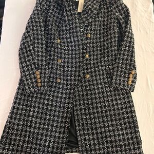 Blue Rain Black and White Tweed Double-Breasted Pea Coat